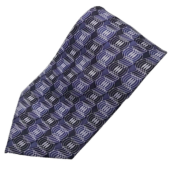 Arthur Payne Blue Geometric Pattern Silk Necktie - Picture 1 of 4